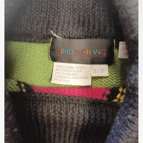 Simon Chang 100% Wool Geometric Turtleneck Sweater Size Small - Picture 6 of 8